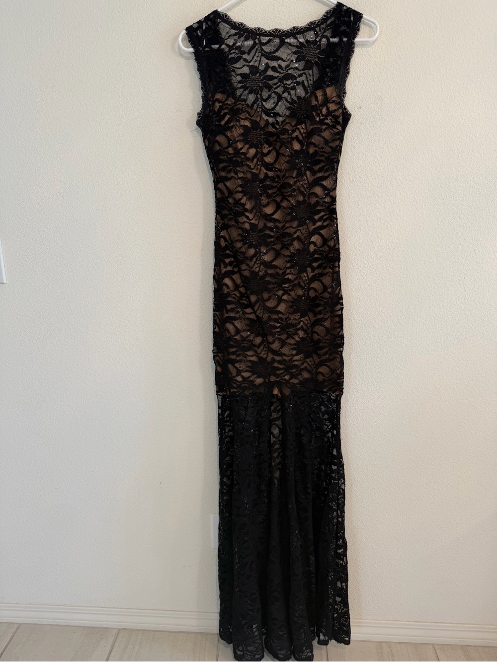 Windsor Black Lace Maxi Dress with Nude Lining